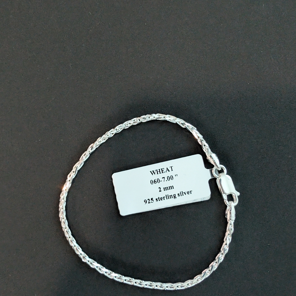 Solid .925 Sterling Silver Wheat Chain Bracelet